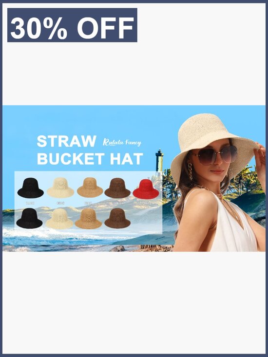 Handmade Foldable Straw Bucket Sun Hat UPF 50+ Adjustable Travel Beach main image 7